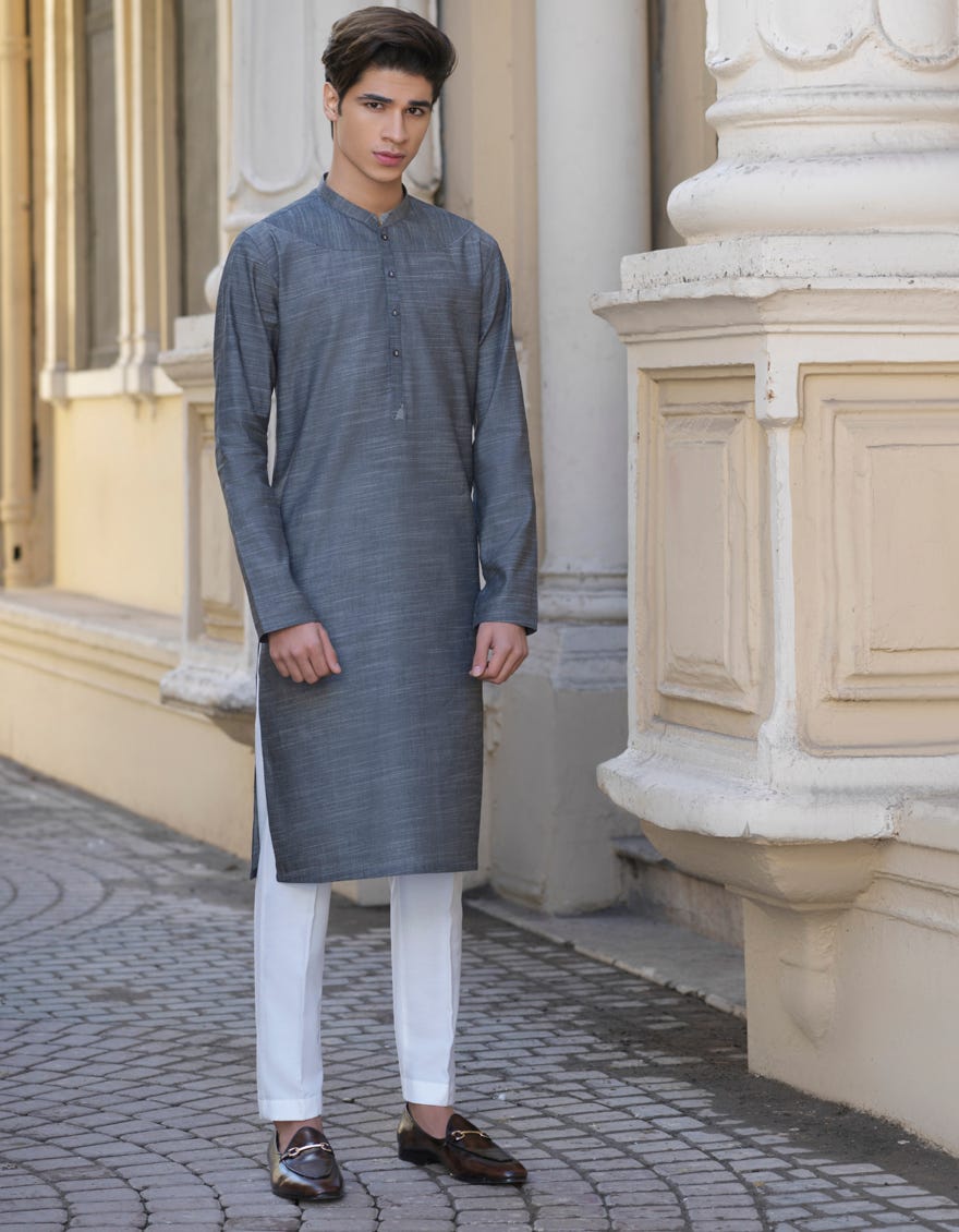 GREY COTTON SILK KURTA | JJK-S-32534