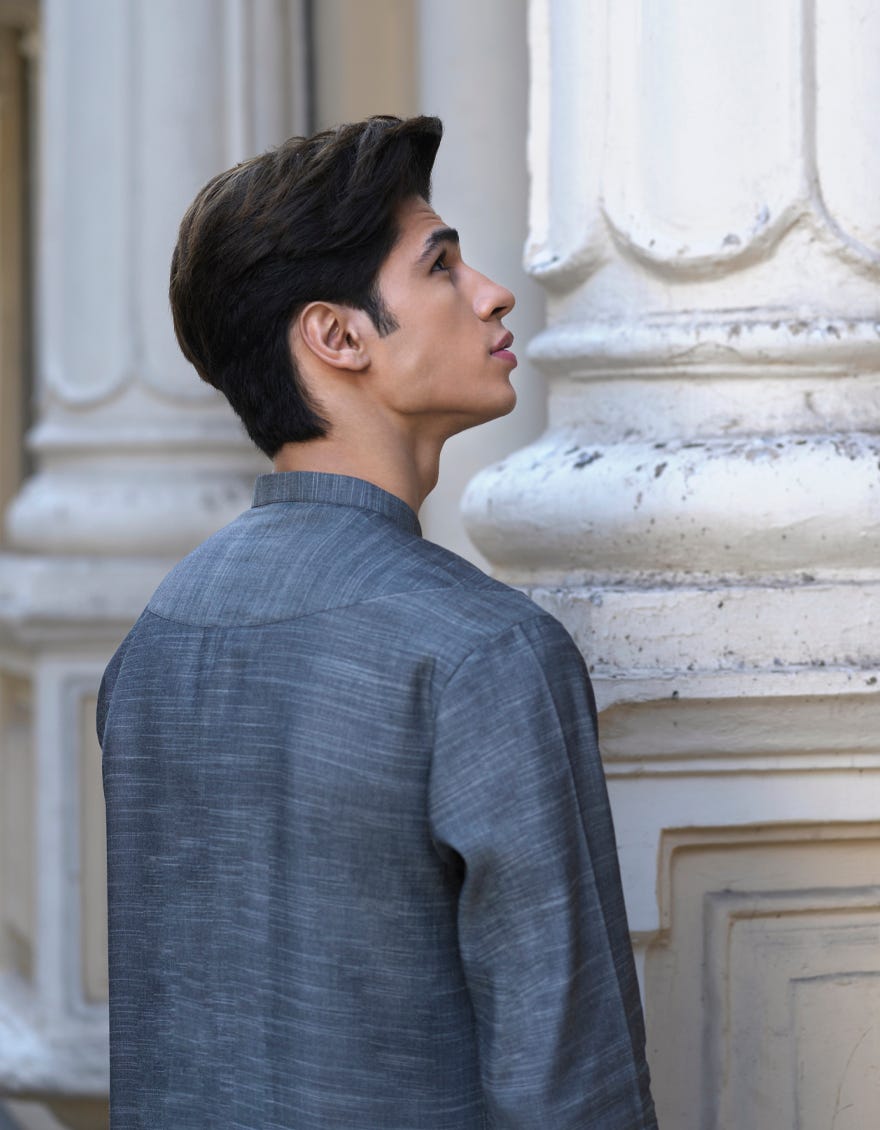 GREY COTTON SILK KURTA | JJK-S-32534