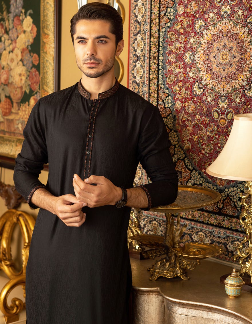 BLACK COTTON KURTA | JJK-S-32539