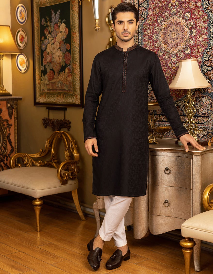 BLACK COTTON KURTA | JJK-S-32539