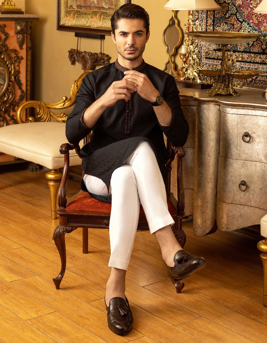 BLACK COTTON KURTA | JJK-S-32539