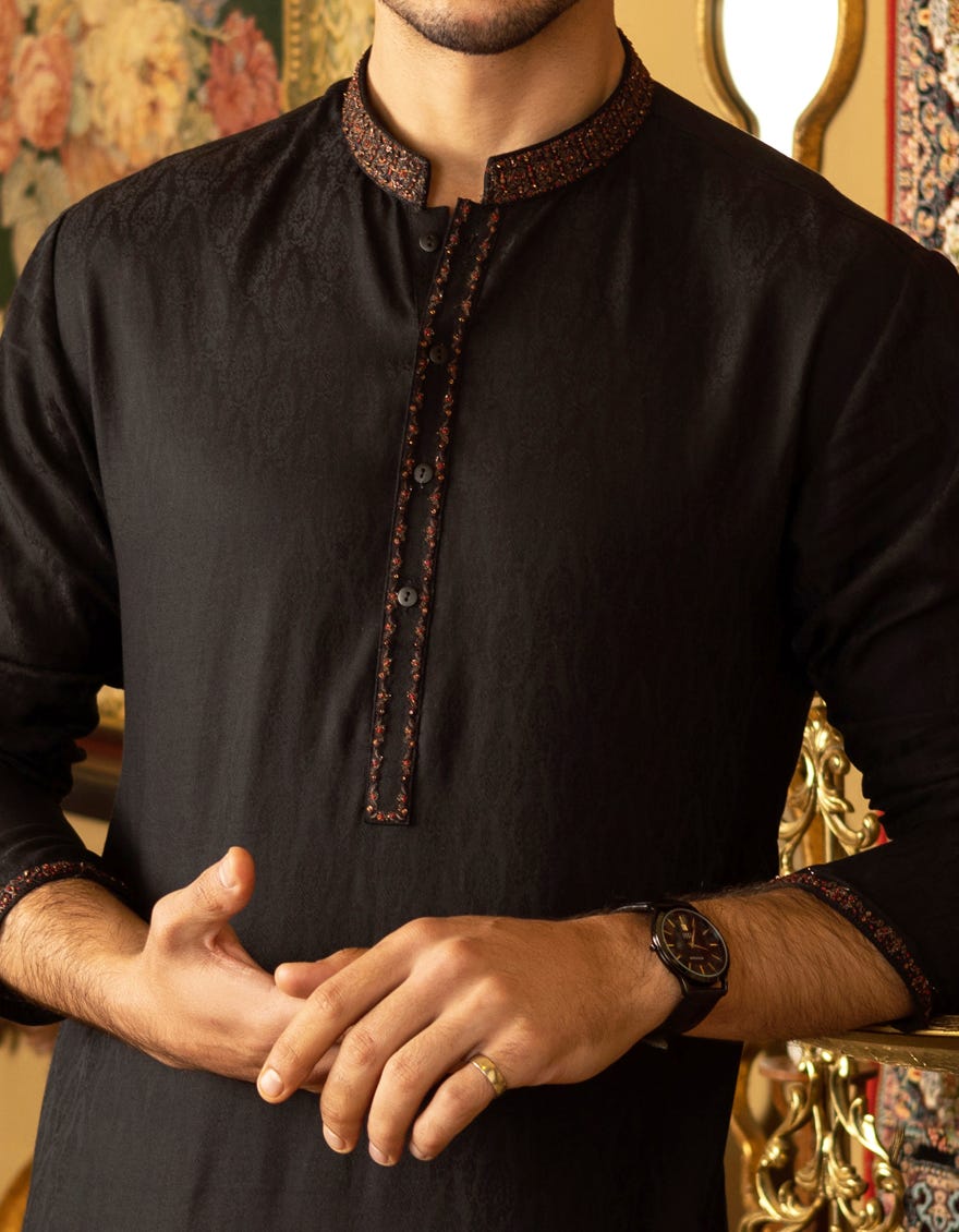 BLACK COTTON KURTA | JJK-S-32539