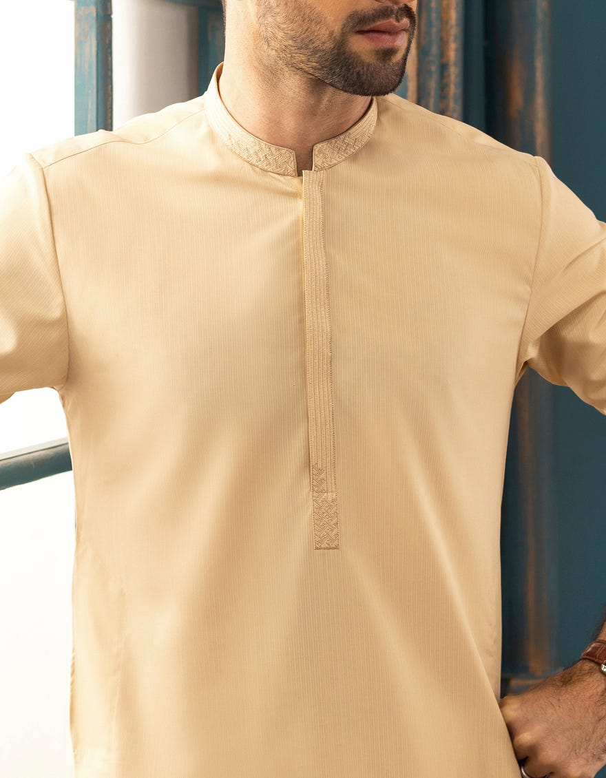 BEIGE BLENDED KAMEEZ SHALWAR | JJKS-S-32542