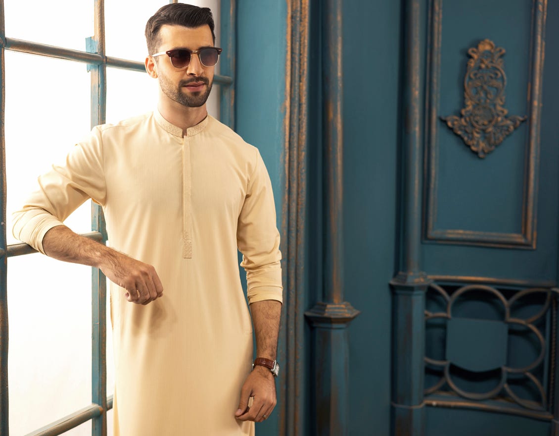 BEIGE BLENDED KAMEEZ SHALWAR | JJKS-S-32542