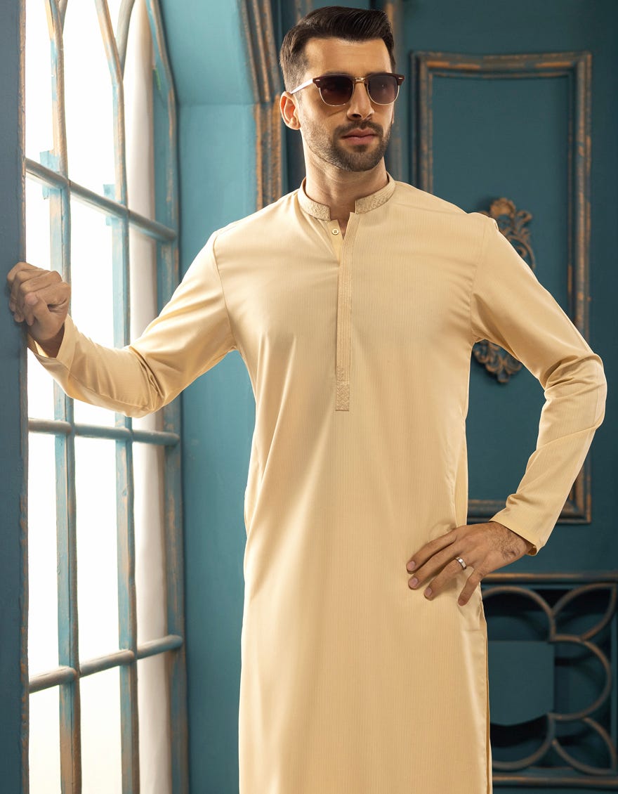 BEIGE BLENDED KAMEEZ SHALWAR | JJKS-S-32542