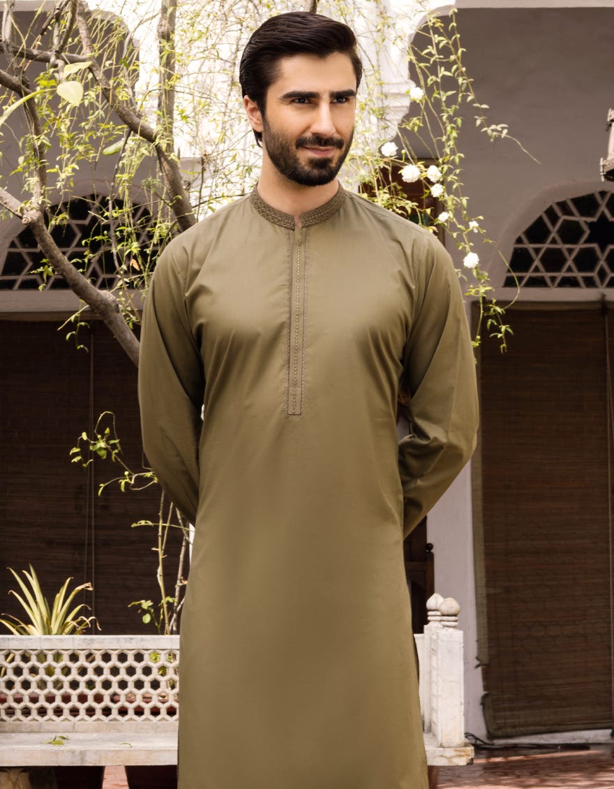 OLIVE COTTON KURTA | JJK-S-32555