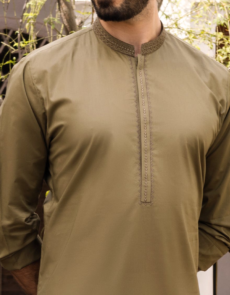 OLIVE COTTON KURTA | JJK-S-32555