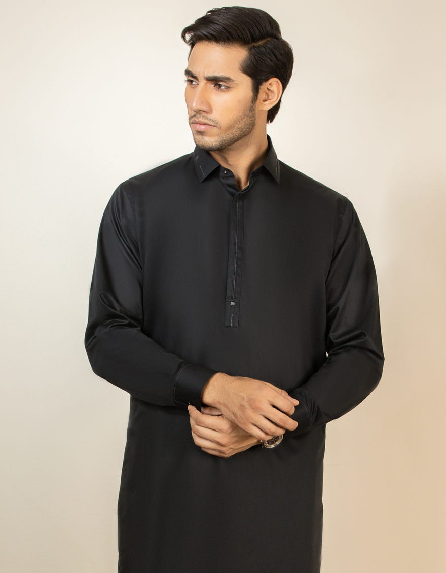 BLACK COTTON KAMEEZ SHALWAR | JJKS-S-32557