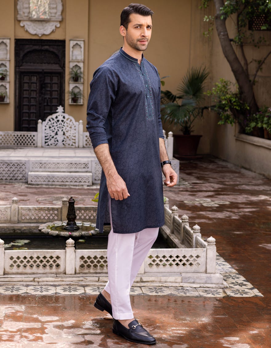 CHARCOAL GREY COTTON KURTA | JJK-S-32563