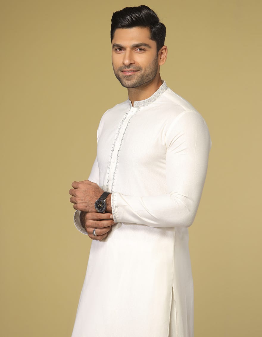 OFF WHITE BLENDED KAMEEZ SHALWAR | JJKS-S-32572
