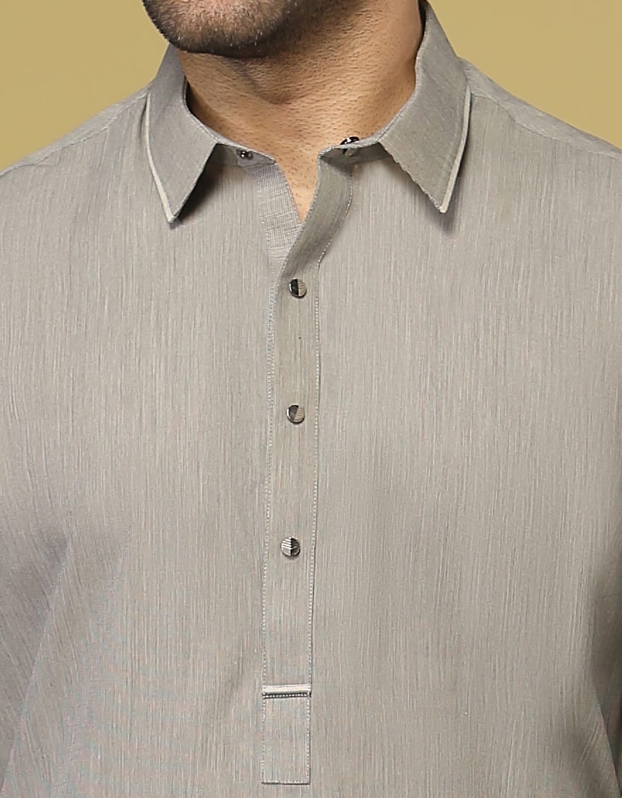 LIGHT GREY BLENDED KURTA PAJAMA | JJKP-S-32579
