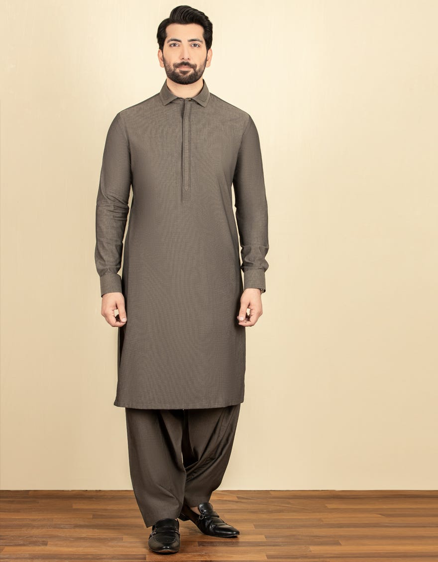 DARK GREY COTTON KAMEEZ SHALWAR | JJKS-S-32586