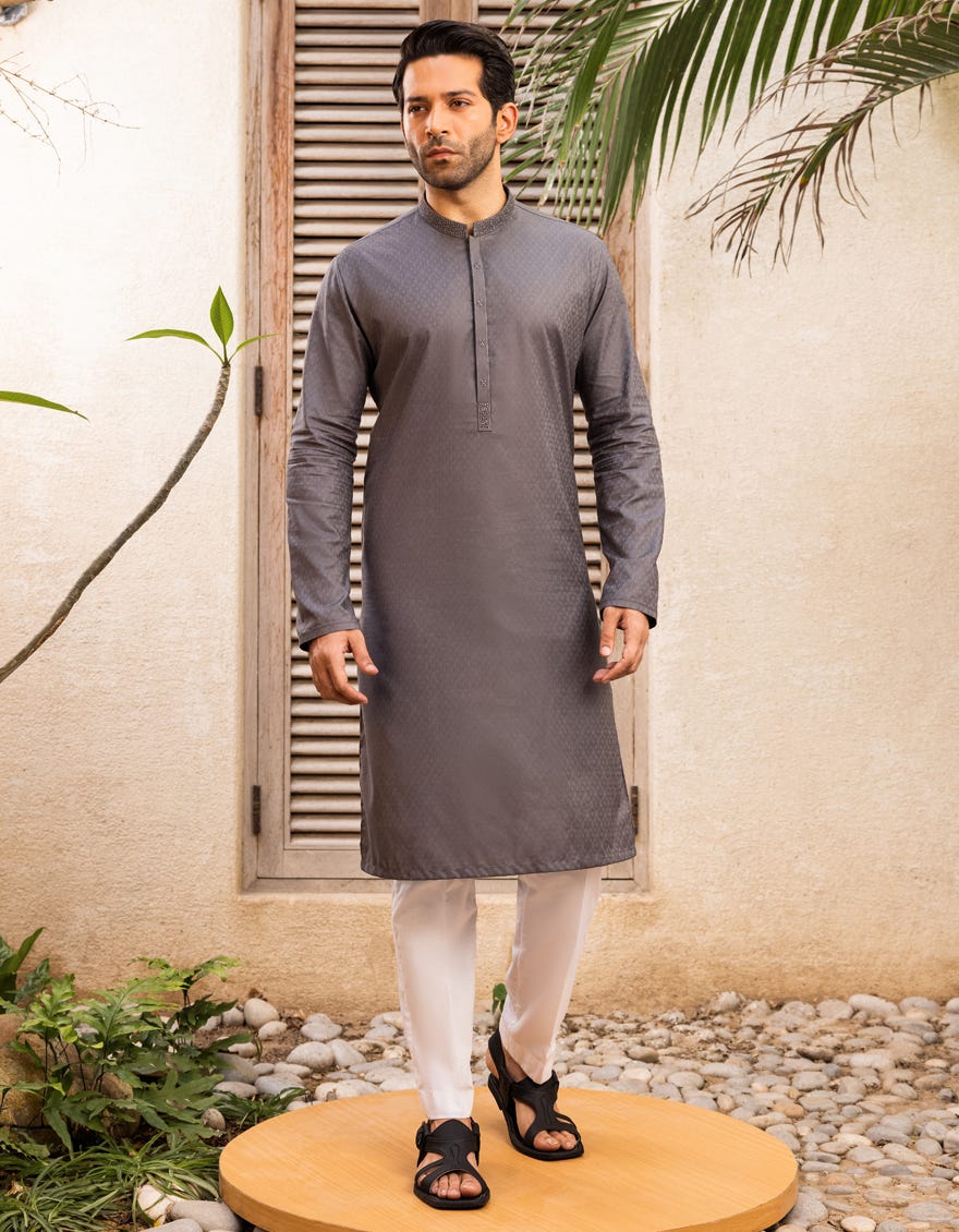 GREY COTTON KURTA | JJK-S-32590