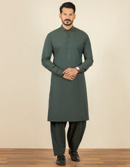 DARK GREEN COTTON KAMEEZ SHALWAR | JJKS-S-32593