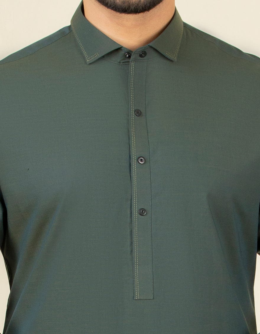 DARK GREEN COTTON KAMEEZ SHALWAR | JJKS-S-32593