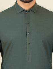 DARK GREEN COTTON KAMEEZ SHALWAR | JJKS-S-32593
