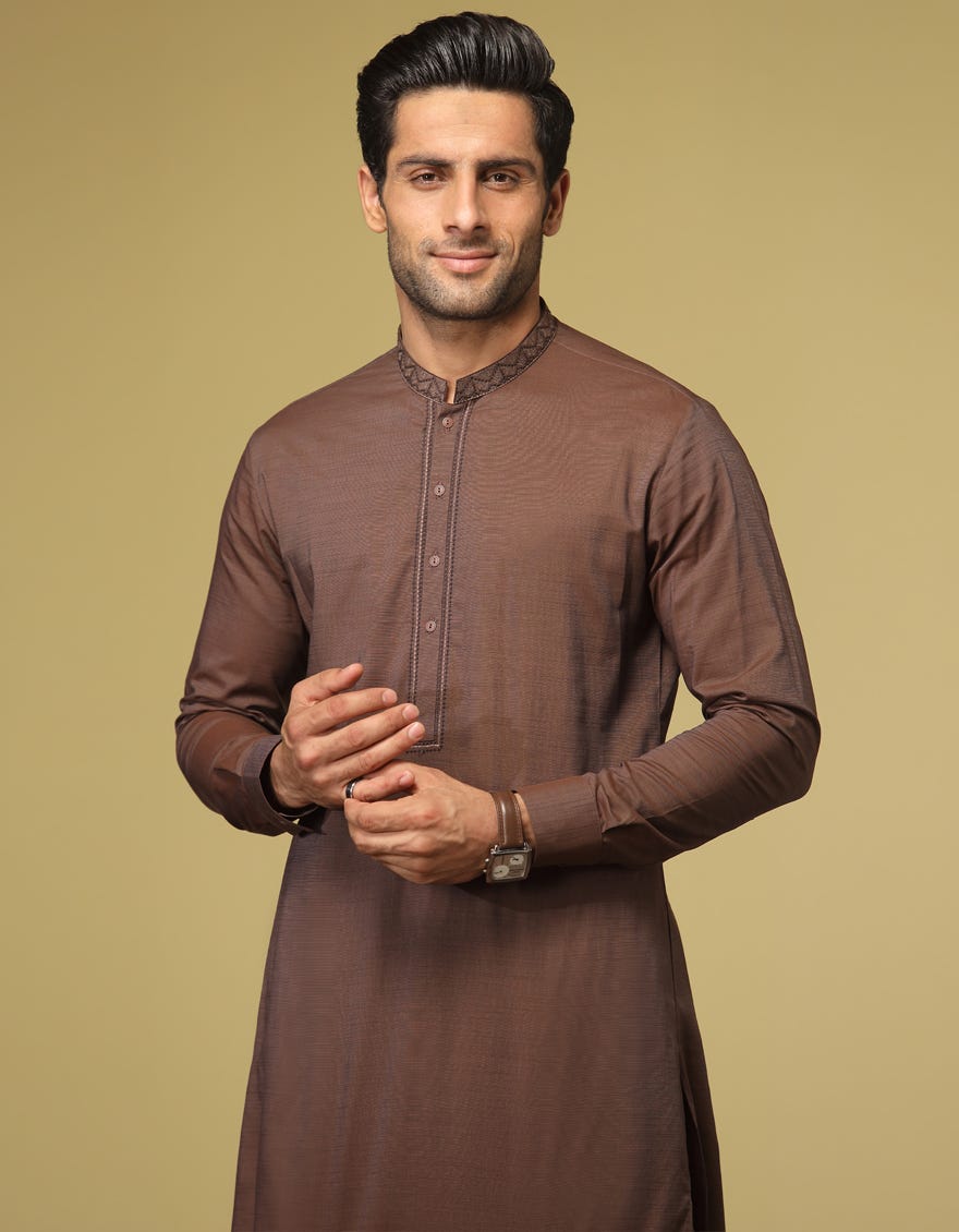 COFFEE BROWN COTTON KAMEEZ SHALWAR | JJKS-S-32594