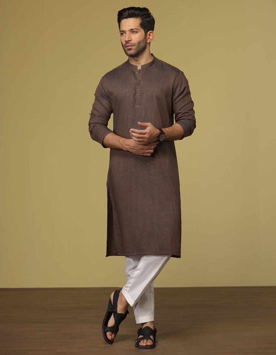 BROWN COTTON KURTA | JJK-S-32596