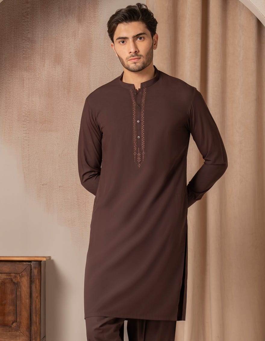 DARK BROWN BLENDED SEMI-FORMAL KAMEEZ SHALWAR