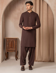 DARK BROWN BLENDED SEMI-FORMAL KAMEEZ SHALWAR