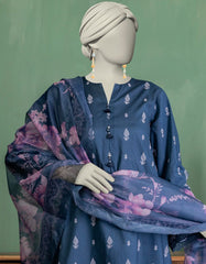BLUE LAWN PASTE PRINTED UNSTITCHED 3PC
