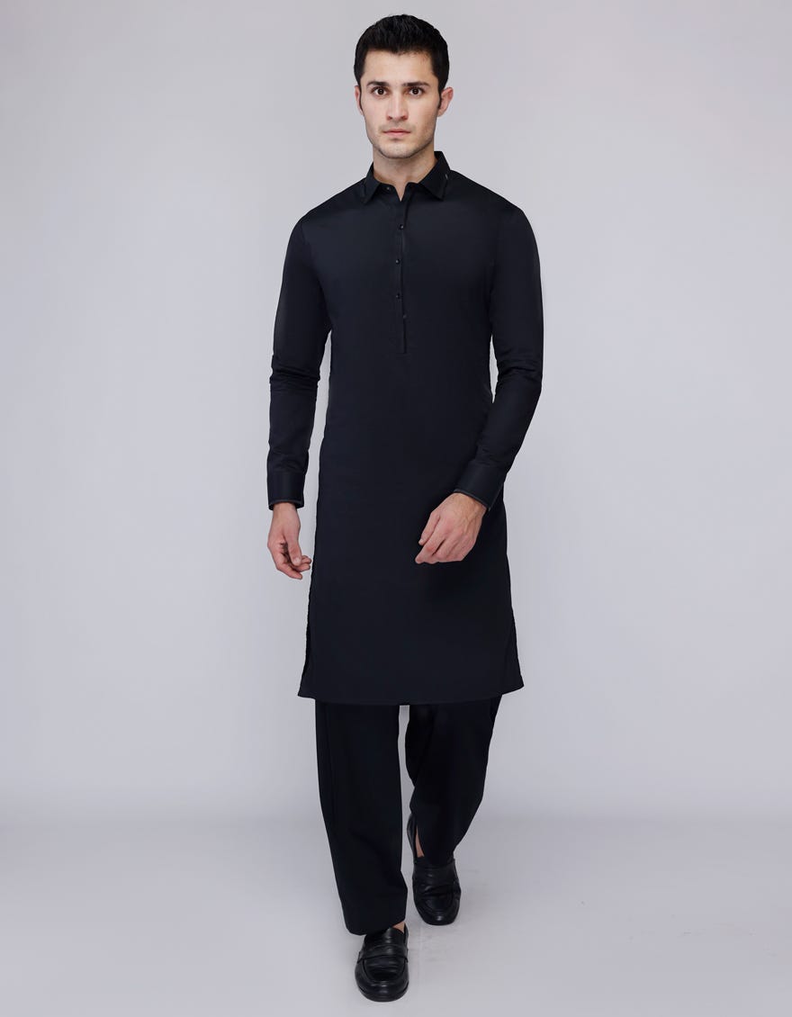 BLACK COTTON KAMEEZ SHALWAR | JJKS-A-33038