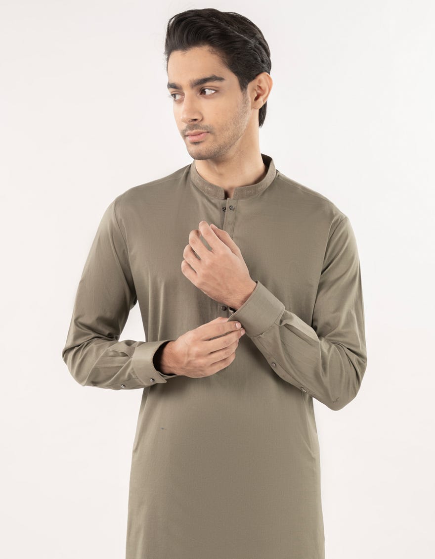 DULL GREEN COTTON KAMEEZ SHALWAR | JJKS-A-33052