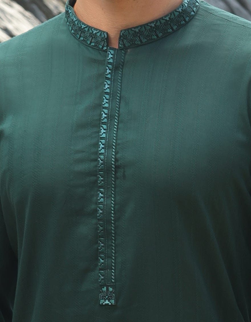 BOTTLE GREEN COTTON KURTA | JJK-S-33064