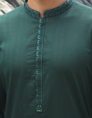BOTTLE GREEN COTTON KURTA | JJK-S-33064