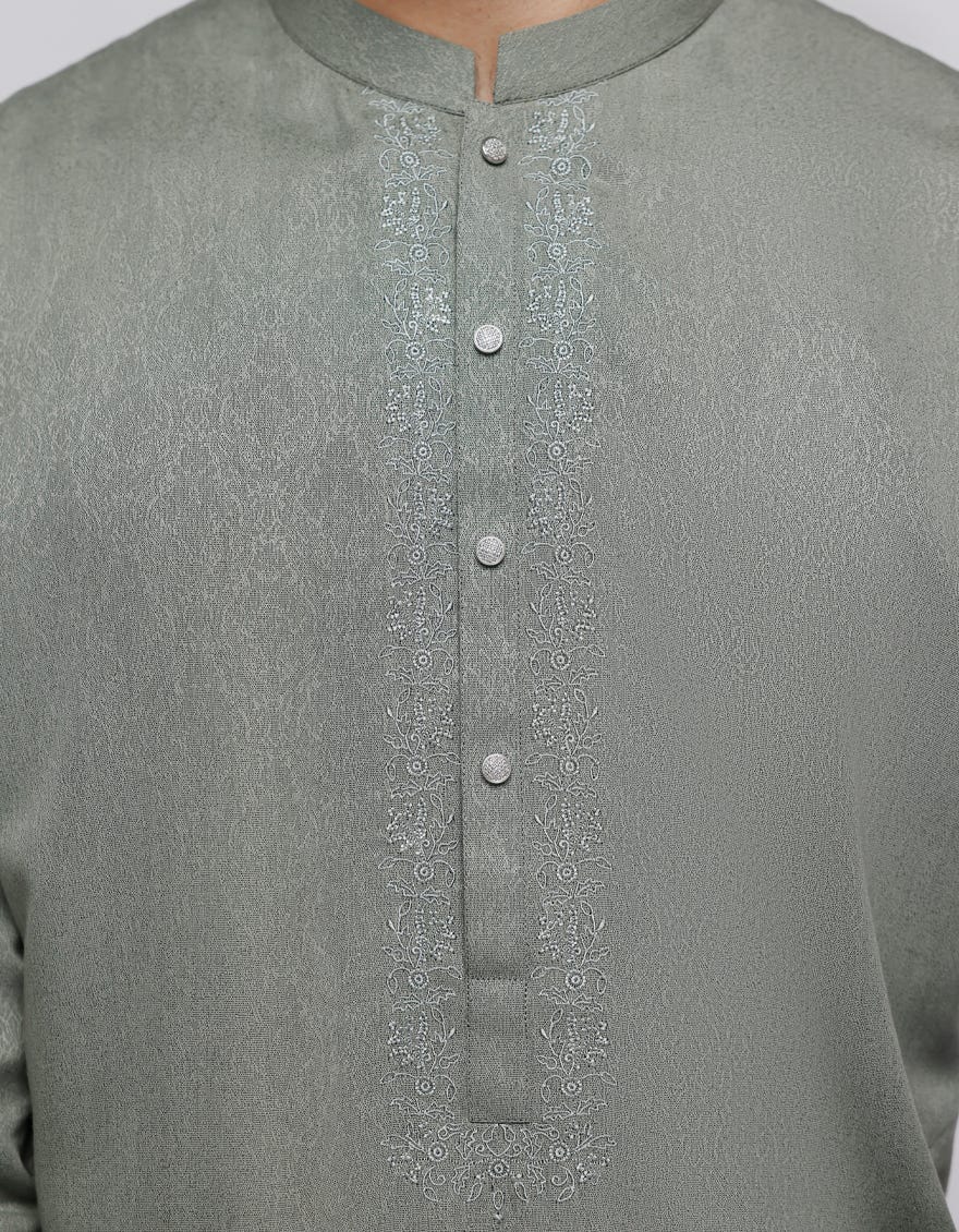 CEMENT GREEN BLENDED KURTA | JJK-A-33113