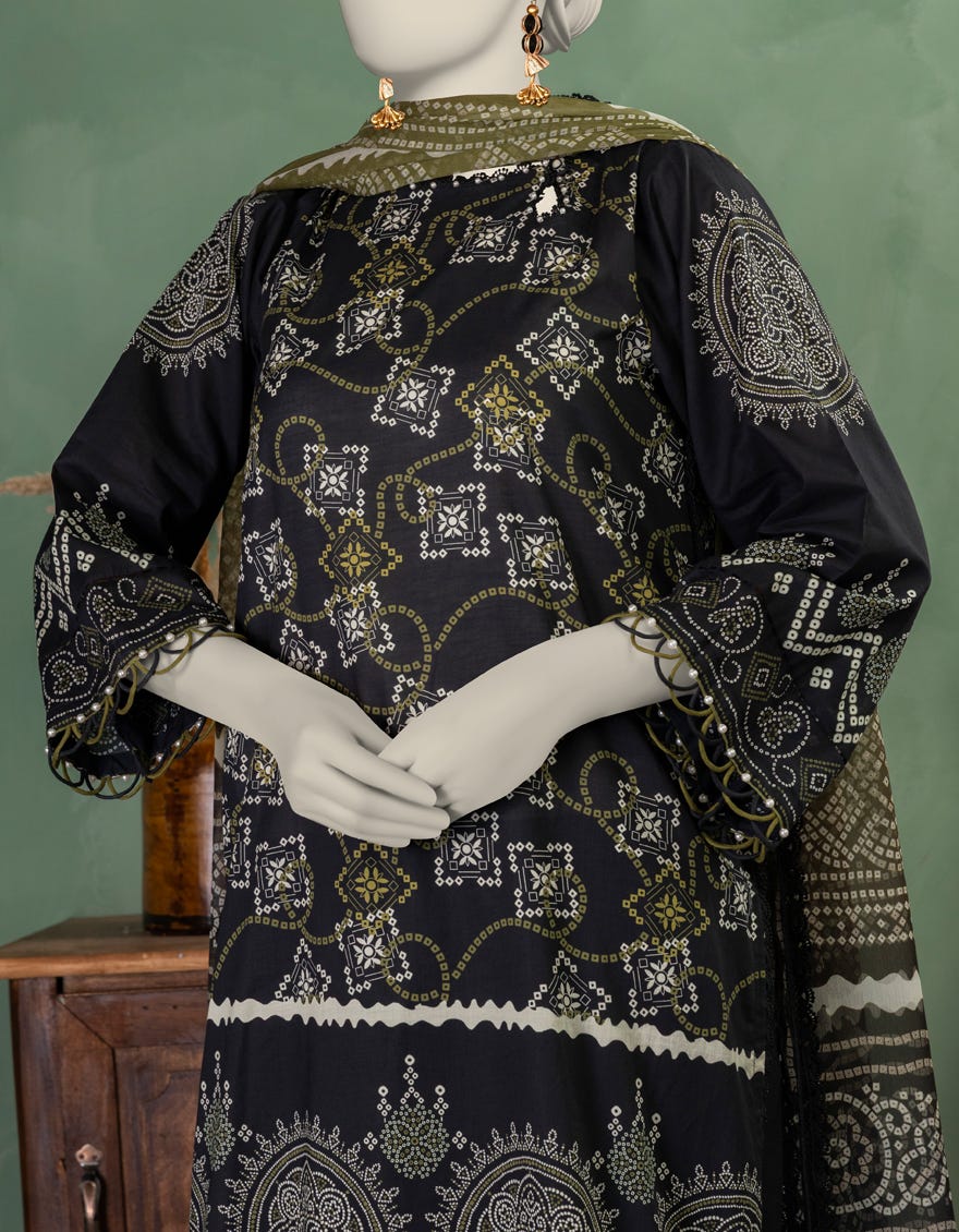 BLACK LAWN PRINTED UNSTITCHED 3PC