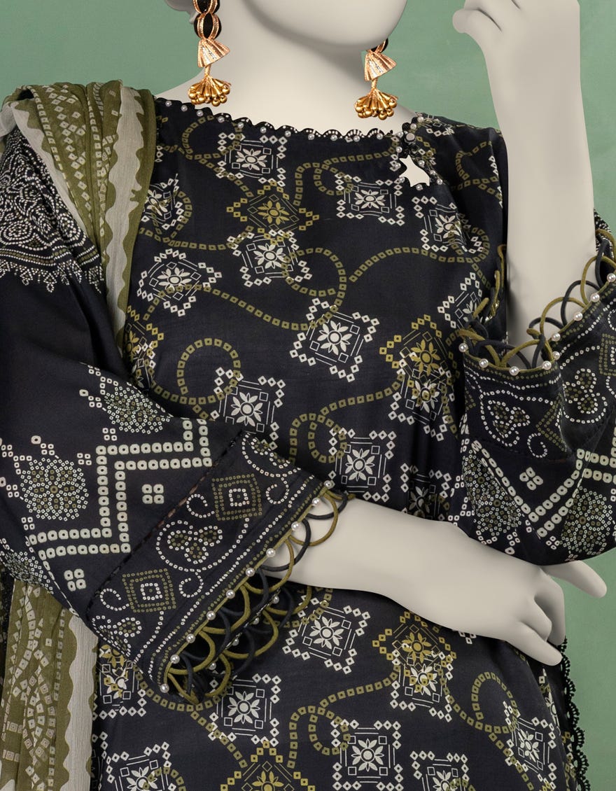 BLACK LAWN PRINTED UNSTITCHED 3PC