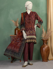 MAROON LAWN PRINTED UNSTITCHED 3PC