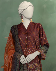 MAROON LAWN PRINTED UNSTITCHED 3PC