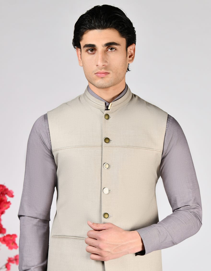 BEIGE PLAIN WAISTCOAT