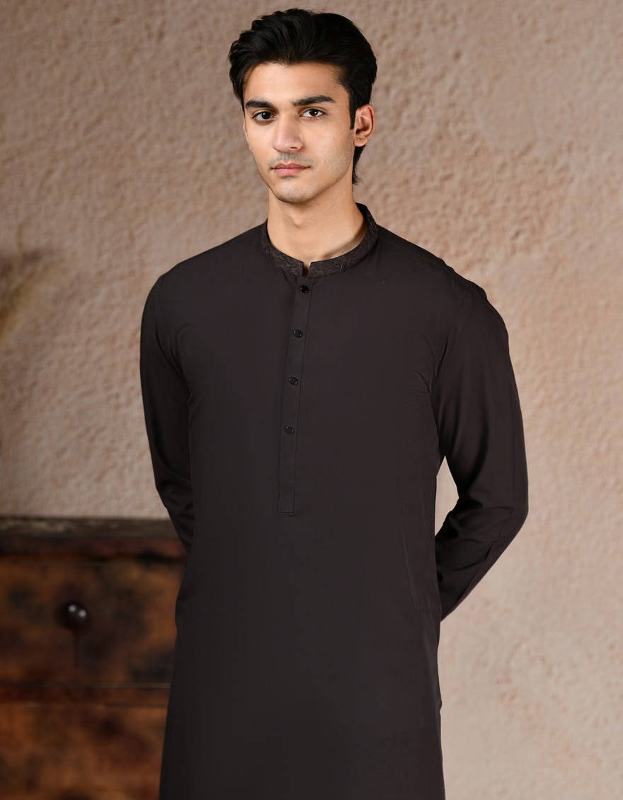 DARK BROWN BLENDED KAMEEZ SHALWAR | JJKS-A-33199