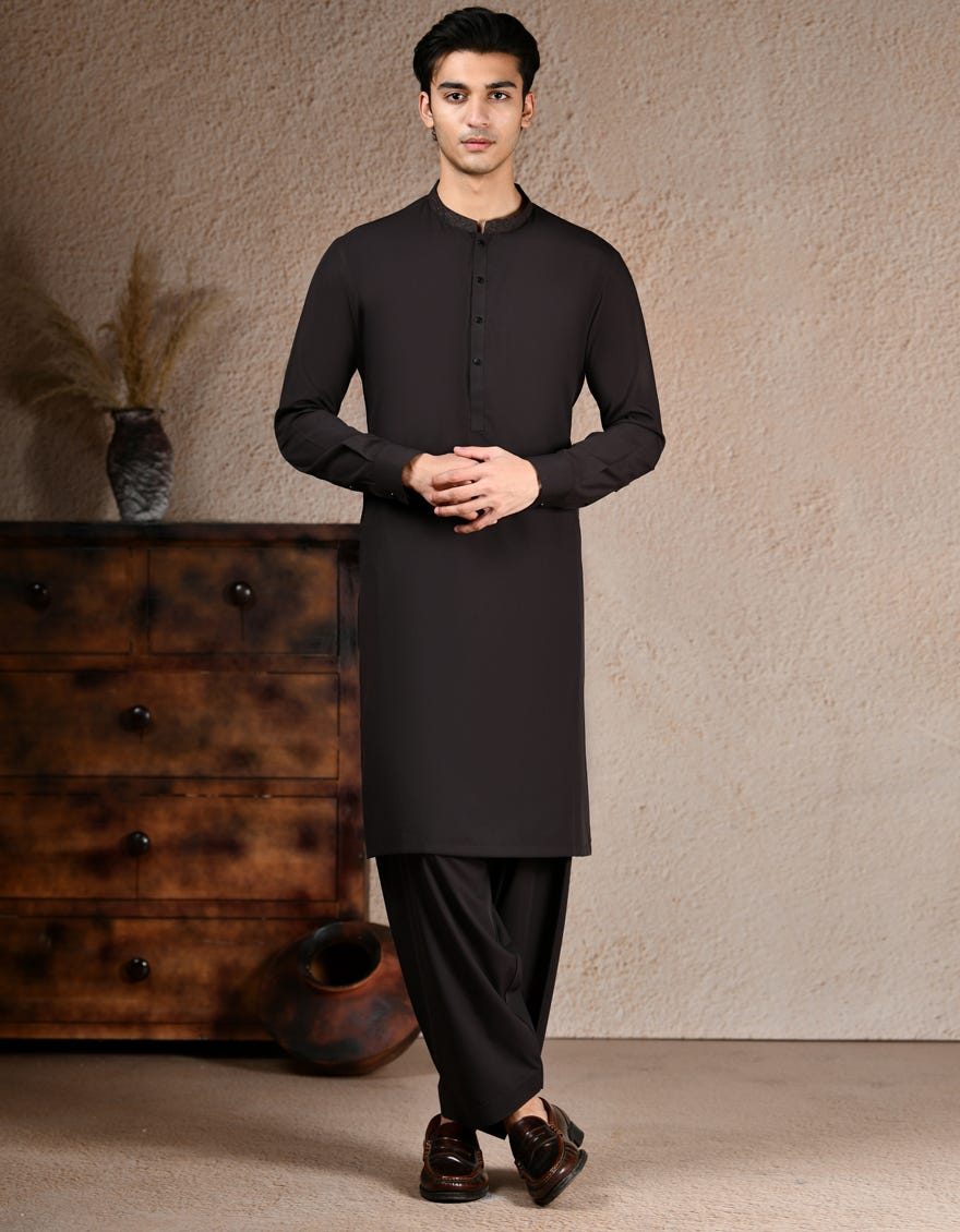 DARK BROWN BLENDED KAMEEZ SHALWAR | JJKS-A-33199