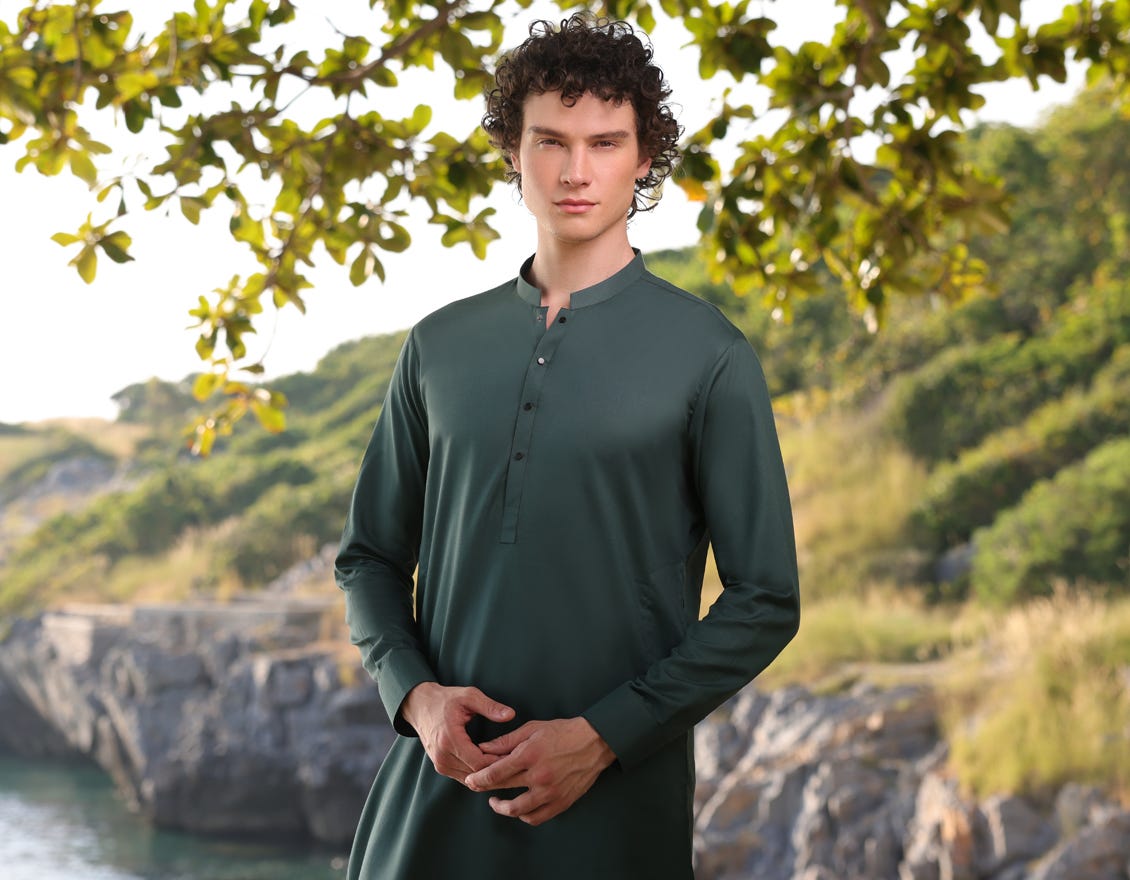 GREEN COTTON KAMEEZ SHALWAR | JJKS-A-33207