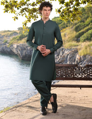 GREEN COTTON KAMEEZ SHALWAR | JJKS-A-33207