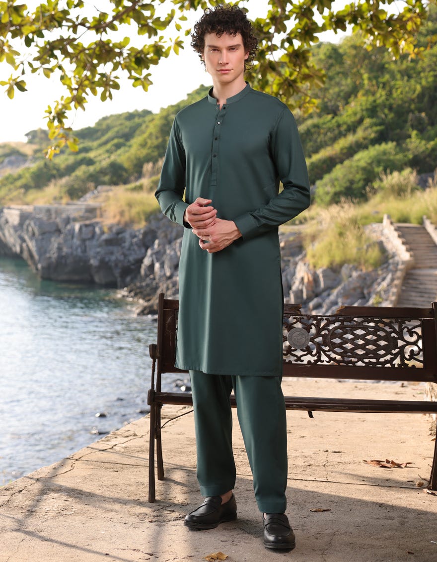 GREEN COTTON KAMEEZ SHALWAR | JJKS-A-33207