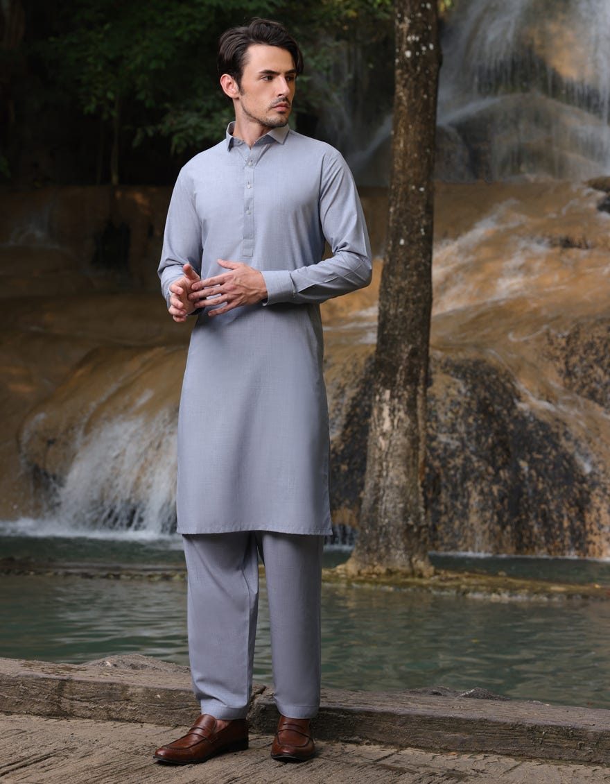 GREY BLENDED KAMEEZ SHALWAR | JJKS-A-33213