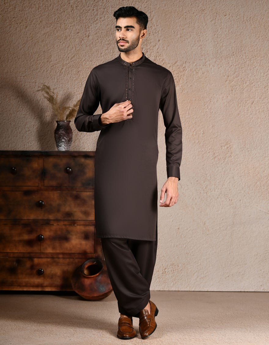 BROWN BLENDED KAMEEZ SHALWAR | JJKS-A-33217