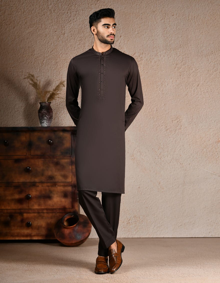 BROWN BLENDED KURTA TROUSER | JJKP-A-33217
