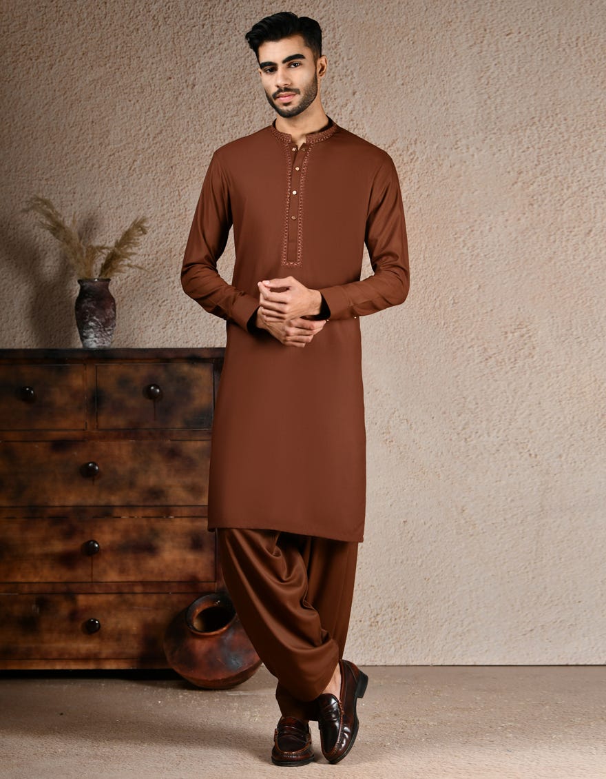 BROWN BLENDED SEMI-FORMAL KAMEEZ SHALWAR
