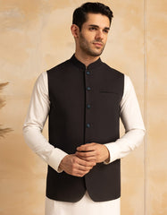 BLACK SUITING WAISTCOAT | JJVC-A-33225