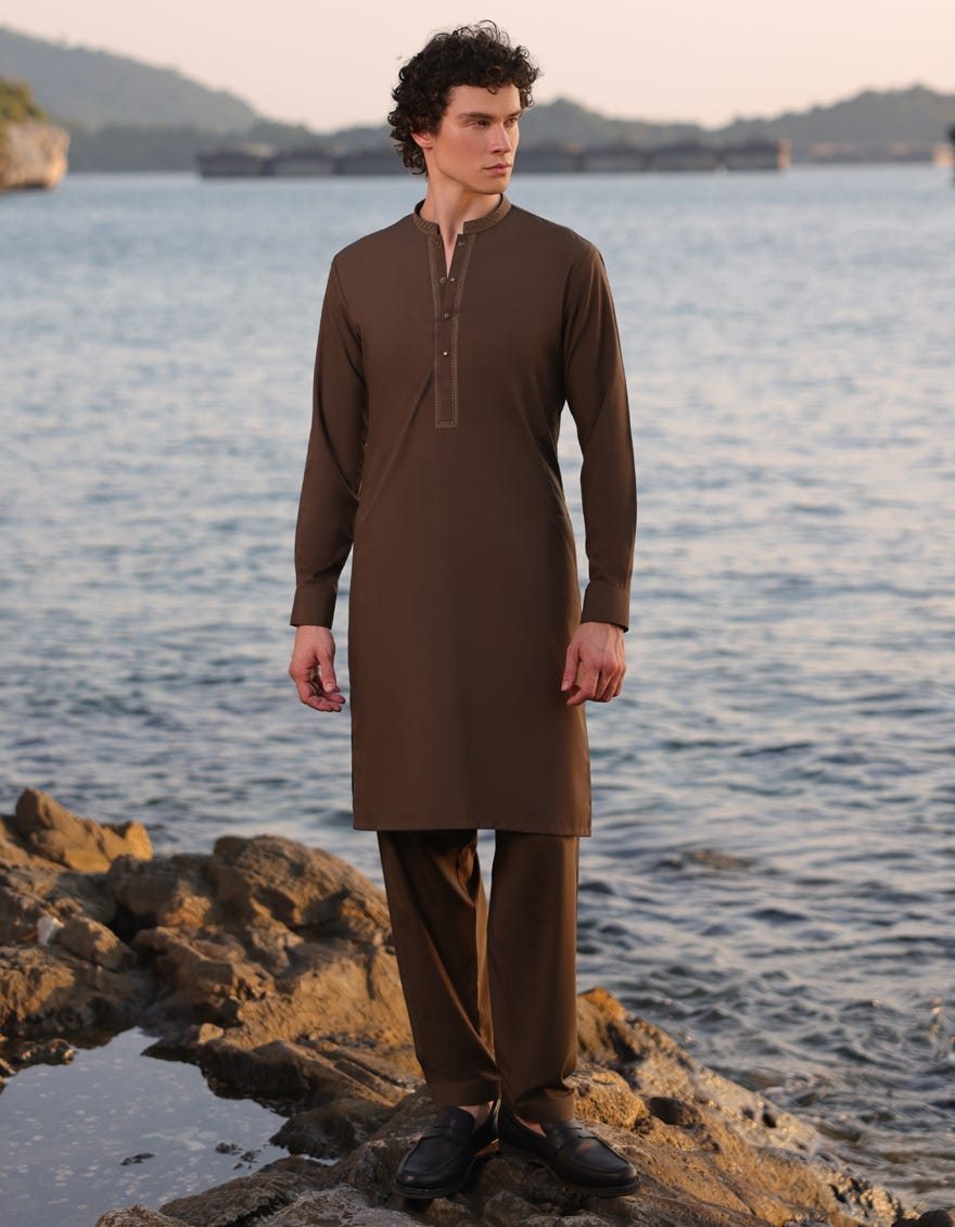 BROWN BLENDED KAMEEZ SHALWAR | JJKS-A-33234
