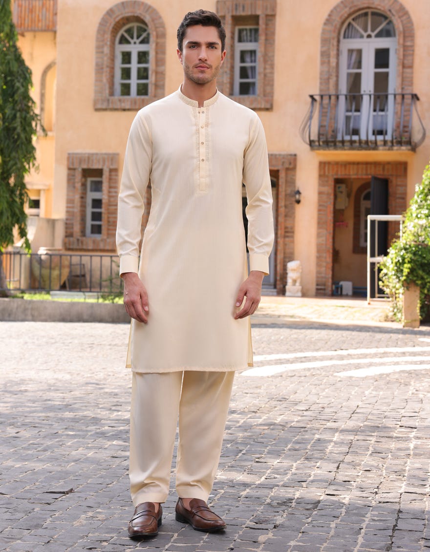 CREAM BLENDED KAMEEZ SHALWAR | JJKS-A-33245