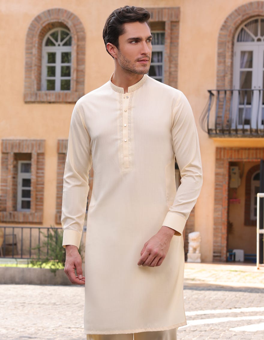 CREAM BLENDED KURTA TROUSER | JJKP-A-33245