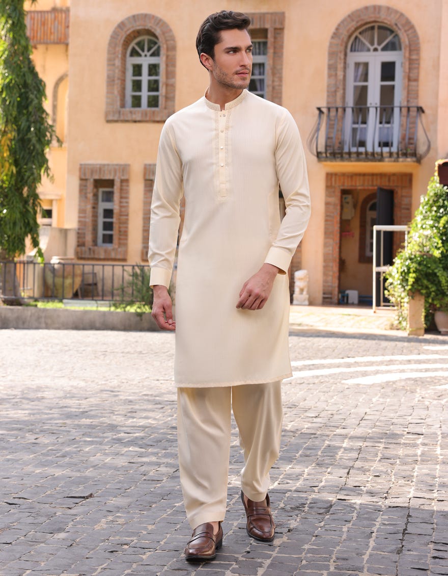 CREAM BLENDED KAMEEZ SHALWAR | JJKS-A-33245