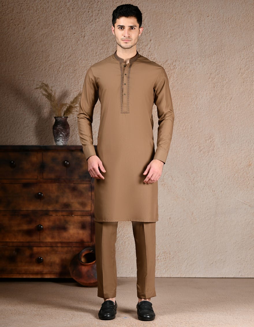 BROWN BLENDED KURTA TROUSER | JJKP-A-33246